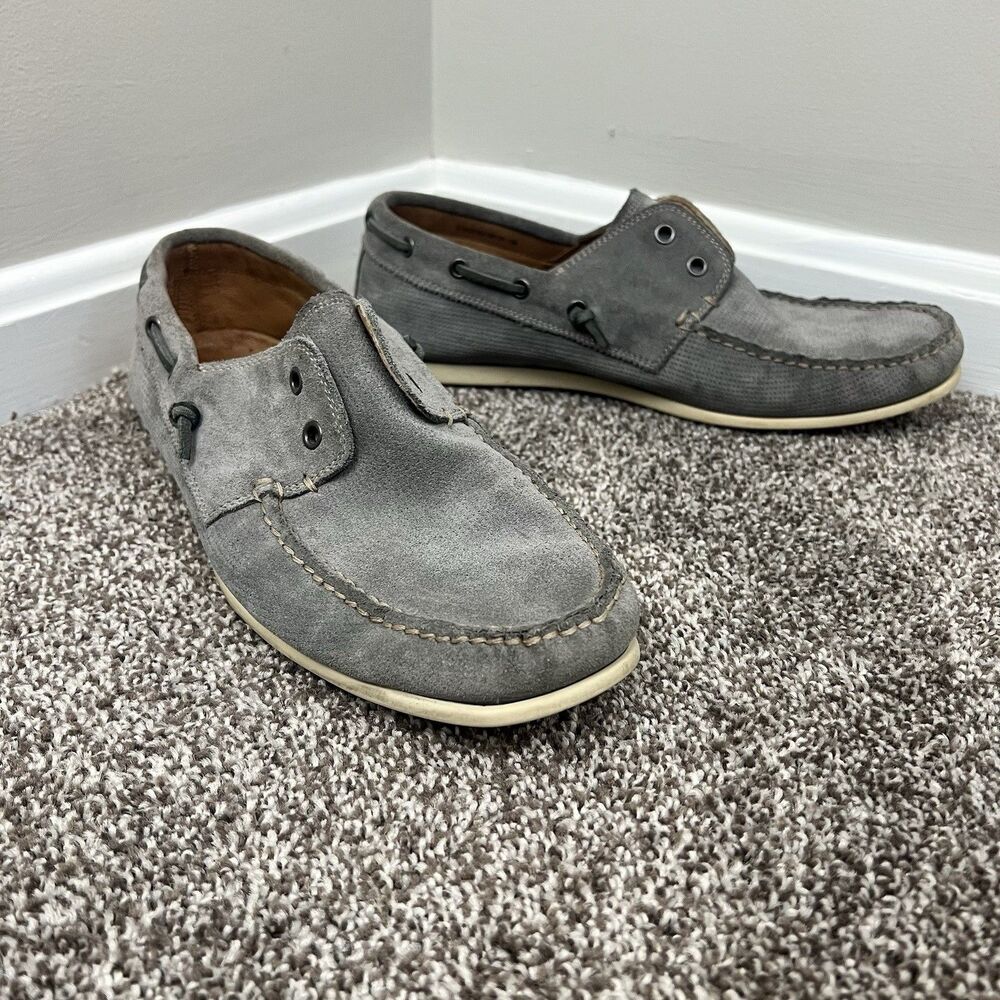 John Varvatos Gray Suede Leather Slip-on Deck Loafers Shoes